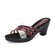 Women Bordo & Clear Strap Slip-On Heels (W-SHI-75-BORDO)