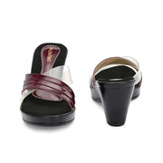 Women Bordo & Clear Strap Slip-On Heels (W-SHI-75-BORDO)