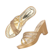 Women Gold Crystal Strap Slip-On Heels (W-SHI-76-GOLD)