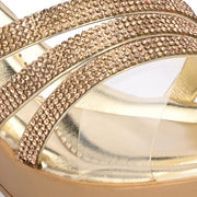 Women Gold Crystal Strap Slip-On Heels (W-SHI-76-GOLD)