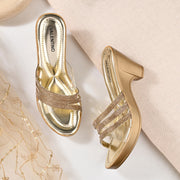Women Gold Crystal Strap Slip-On Heels (W-SHI-76-GOLD)