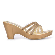 Women Gold Crystal Strap Slip-On Heels (W-SHI-76-GOLD)