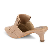 Women Beige Fringe Slip-On Kitten Heels (W-SHI-79-BEIGE)