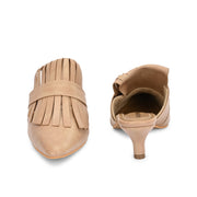 Women Beige Fringe Slip-On Kitten Heels (W-SHI-79-BEIGE)