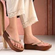 Women Shimmering Thong Straps Copper Wedge Sandals (W-SHI-84-COPPER)