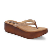 Women Shimmering Thong Straps Copper Wedge Sandals (W-SHI-84-COPPER)