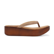 Women Shimmering Thong Straps Copper Wedge Sandals (W-SHI-84-COPPER)