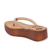Women Shimmering Thong Straps Copper Wedge Sandals (W-SHI-84-COPPER)