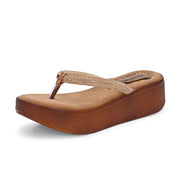 Women Shimmering Thong Straps Copper Wedge Sandals (W-SHI-84-COPPER)