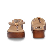 Women Shimmering Thong Straps Copper Wedge Sandals (W-SHI-84-COPPER)