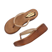 Women Shimmering Thong Straps Copper Wedge Sandals (W-SHI-84-COPPER)