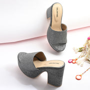 Women Grey Glitter Platform Block Heels (W-SHI-85-GREY)