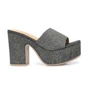 Women Grey Glitter Platform Block Heels (W-SHI-85-GREY)