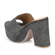 Women Grey Glitter Platform Block Heels (W-SHI-85-GREY)