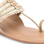Women Gold Embellished Ethnic Flats (W-SN-01-BEIGE)