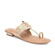 Women Gold Embellished Ethnic Flats (W-SN-01-BEIGE)