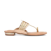 Women Gold Embellished Ethnic Flats (W-SN-01-BEIGE)