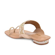 Women Gold Embellished Ethnic Flats (W-SN-01-BEIGE)