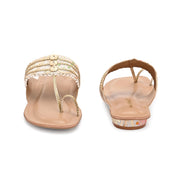 Women Gold Embellished Ethnic Flats (W-SN-01-BEIGE)