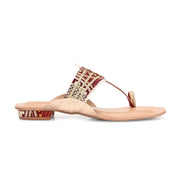 Women Maroon Embellished Ethnic T-Strap Flats (W-SN-01-MAROON)