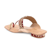 Women Maroon Embellished Ethnic T-Strap Flats (W-SN-01-MAROON)