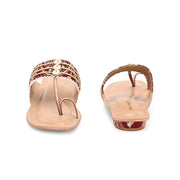 Women Maroon Embellished Ethnic T-Strap Flats (W-SN-01-MAROON)