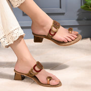 Women Hand-Beaded Block Heels – Ethnic Loop Design with Toe Ring (W-SN-02-ANTIQUE)