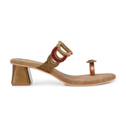 Women Hand-Beaded Block Heels – Ethnic Loop Design with Toe Ring (W-SN-02-ANTIQUE)