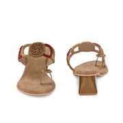 Women Hand-Beaded Block Heels – Ethnic Loop Design with Toe Ring (W-SN-02-ANTIQUE)