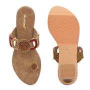 Women Hand-Beaded Block Heels – Ethnic Loop Design with Toe Ring (W-SN-02-ANTIQUE)
