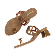Women Hand-Beaded Block Heels – Ethnic Loop Design with Toe Ring (W-SN-02-ANTIQUE)