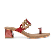 Women Hand-Beaded Block Heels – Ethnic Loop Design with Toe Ring (W-SN-02-MAROON)