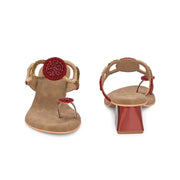 Women Hand-Beaded Block Heels – Ethnic Loop Design with Toe Ring (W-SN-02-MAROON)