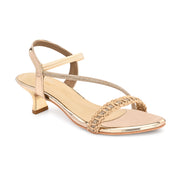 Women Embellished Kitten Heel Sandals (W-SN-03-LIGHTGOLD)