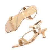 Women Embellished Kitten Heel Sandals (W-SN-03-LIGHTGOLD)