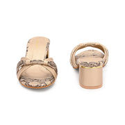 Women Textured Block Heel Sandals (W-SN-04-LIGHTGOLD)