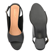 Women Open-Toe Slingback Block Heel Sandals (W-SN-05-BLACK)
