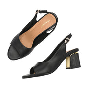 Women Open-Toe Slingback Block Heel Sandals (W-SN-05-BLACK)
