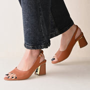 Women Open-Toe Slingback Block Heel Sandals (W-SN-05-TAN)