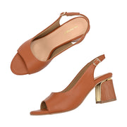 Women Open-Toe Slingback Block Heel Sandals (W-SN-05-TAN)