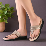 Women Embellished Comfort Wedge Sandals (W-SN-07-BEIGE)