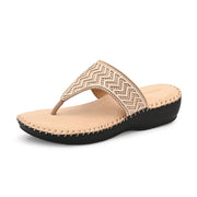 Women Embellished Comfort Wedge Sandals (W-SN-07-BEIGE)