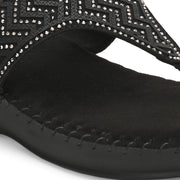 Women Embellished Comfort Wedge Sandals (W-SN-07-BLACK)