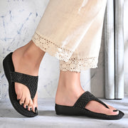 Women Embellished Comfort Wedge Sandals (W-SN-07-BLACK)