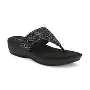 Women Embellished Comfort Wedge Sandals (W-SN-07-BLACK)