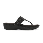 Women Embellished Comfort Wedge Sandals (W-SN-07-BLACK)