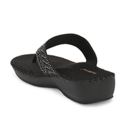 Women Embellished Comfort Wedge Sandals (W-SN-07-BLACK)