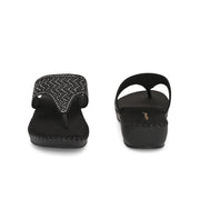 Women Embellished Comfort Wedge Sandals (W-SN-07-BLACK)