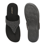 Women Embellished Comfort Wedge Sandals (W-SN-07-BLACK)