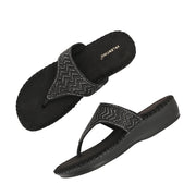 Women Embellished Comfort Wedge Sandals (W-SN-07-BLACK)